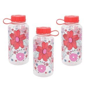 3 RED FLORAL Wild Sage 32-oz Wide-mouth Water Bottles with Lids